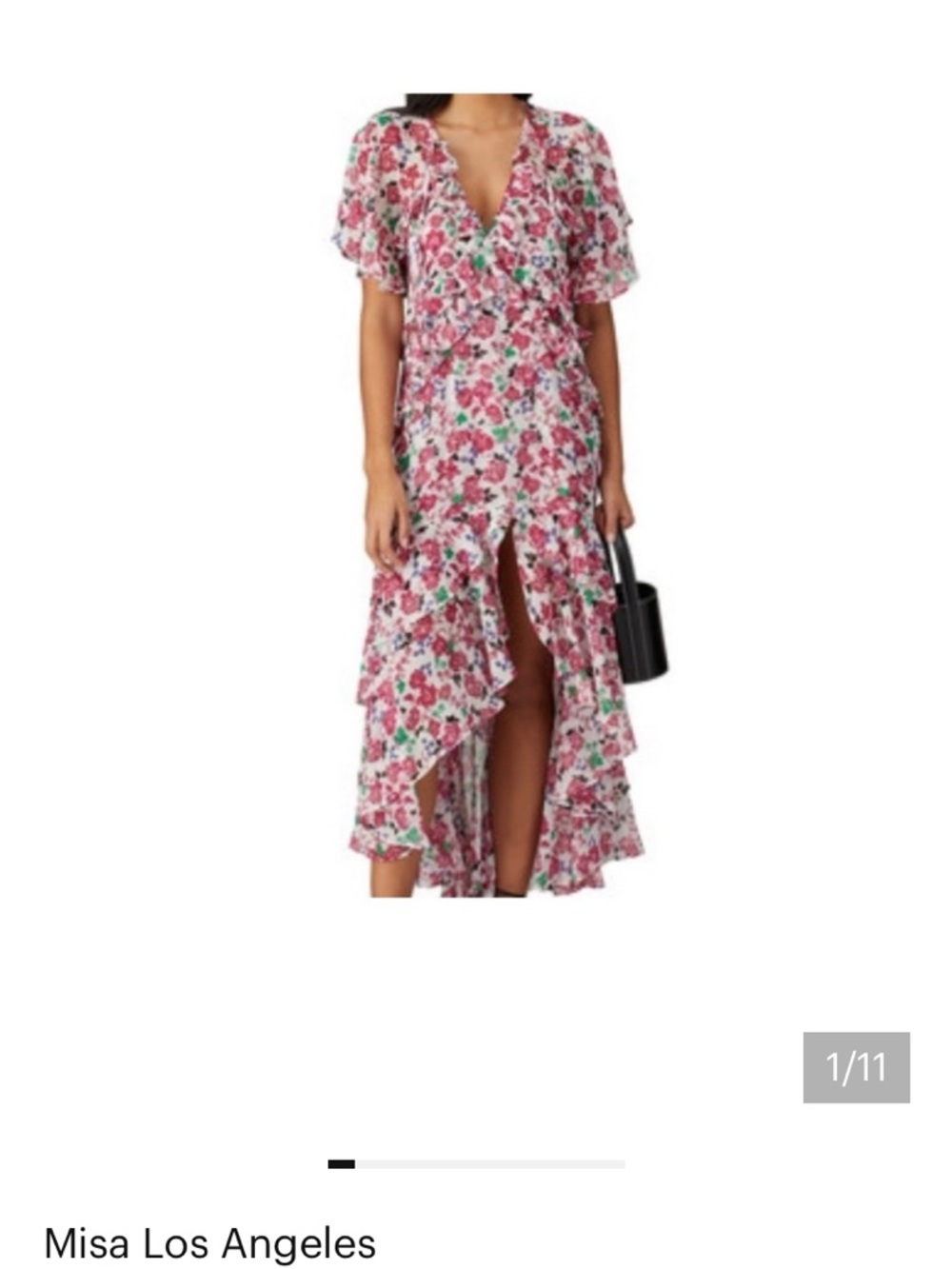 Misa Los Angeles Pink Red Floral Ruffled Maxi Dress